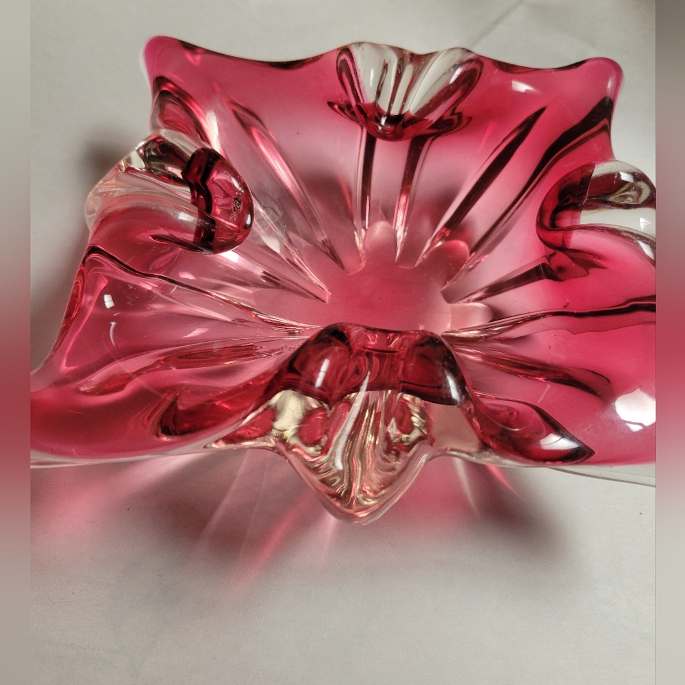 VTG MCM Murano Sommerso Art Glass Ashtray Bowl Square Cranberry Hand Blown RETRO - Picture 2 of 16